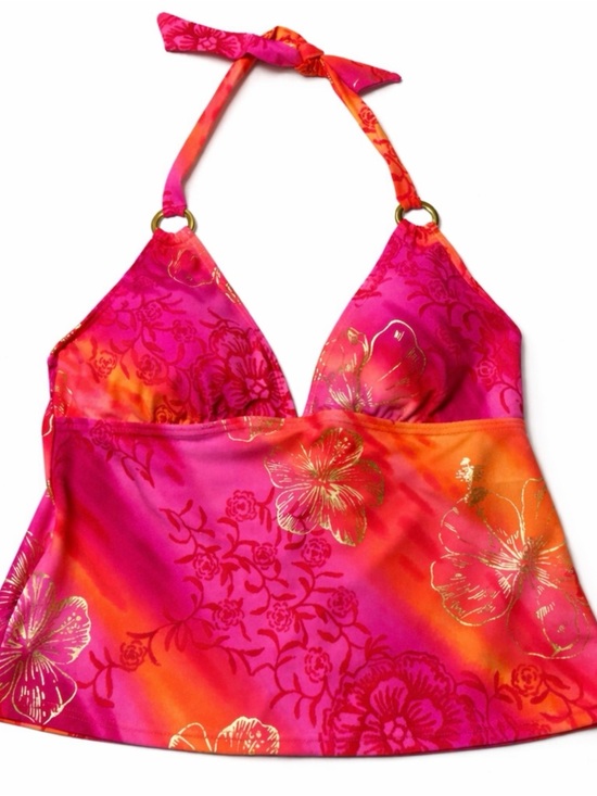 Beach Bay Other - Beach Bay Floral Halter Tankini Top Women’s Size 12 Pink Orange